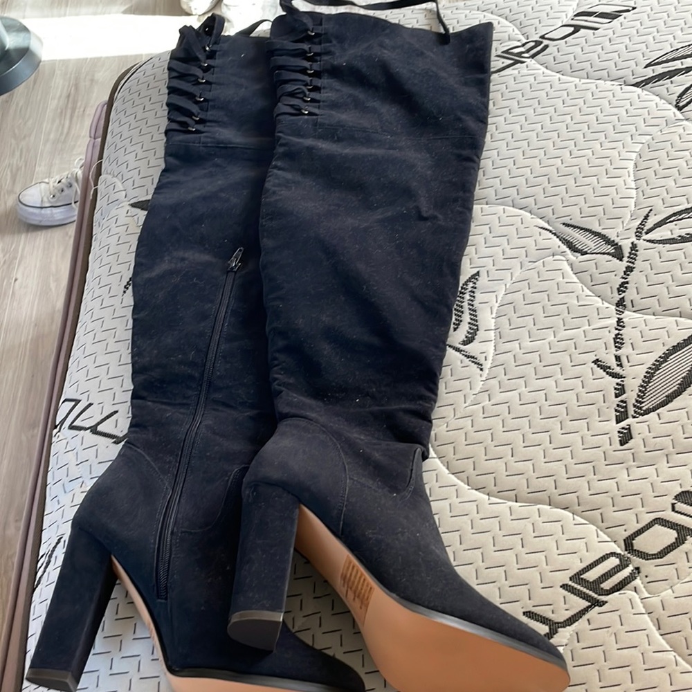 navy blue over the knee boots